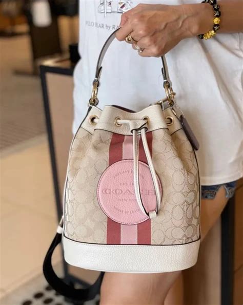 Coach C Dempsey Drawstring Bucket Bag In Signature Jacquard With