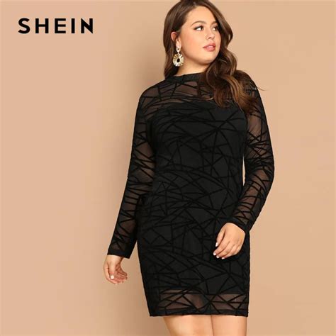 Buy Shein Black Sheer Mesh Long Sleeve Women Plus Size