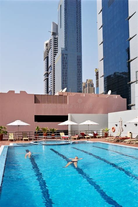 Swimming Pool At Luxury Hotel In Dubai Downtown Stock Photo - Image of ...