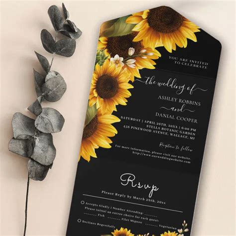 Sunflowers Elegant All In One Wedding Invite Zazzle