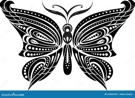 Mariposa De La Silueta Con Las Alas Delicadas Dibujo Blanco Y Negro