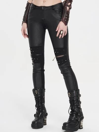 Punk Rave Black Gothic Punk Handsome Tight Pu Leather Pants For Women