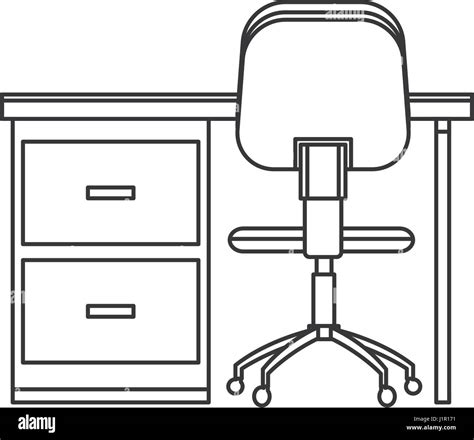 Desk And Chair Office Work Outline Stock Vector Image And Art Alamy