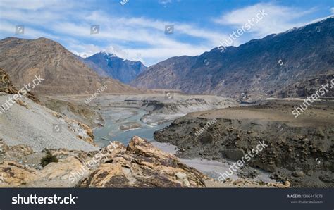 Beautiful Junction Point Three Mountain Ranges Stock Photo