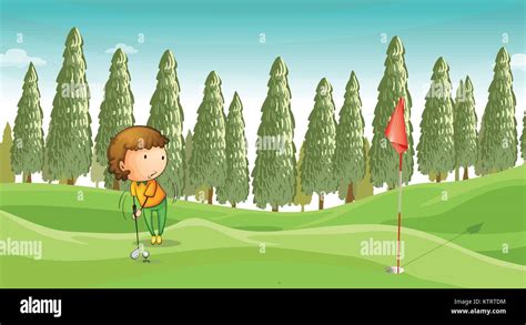 Ilustraci N De Un Ni O Jugando Al Golf En Una Hermosa Naturaleza Imagen