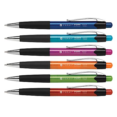 FORAY Retractable Ballpoint Pens Medium Point 1.0 mm Assorted Barrels Black Ink Pack Of 12 ...