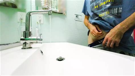 Amateur Guy Jerking Off His Uncut Huge Cock And Take A Strike Cumshot At Motel Bathroom Pure