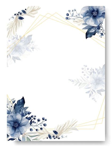 Premium Vector Floral Wedding Invitation Card Template Design Blue