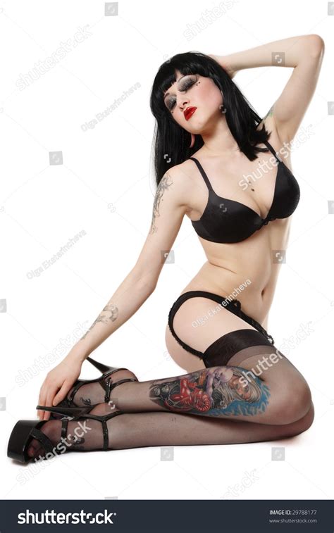 Sexy Brunette Bra Garter Belt Stockings Stock Photo Edit Now