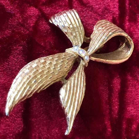 Vintage Mid Century Textured Gold Tone Bow Brooch Aurora Etsy