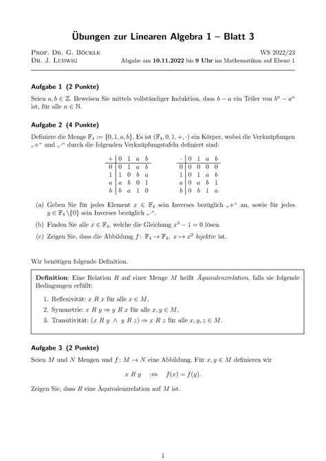 Übung V LA 1 WS22 23 Blatt 3 Lineare Algebra 1 Uni Heidelberg Studocu