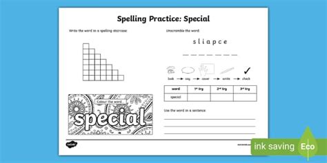 Special Spelling Practice Worksheet Professor Feito