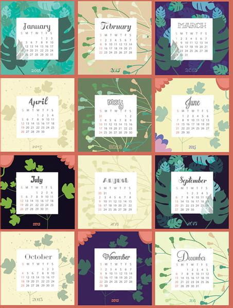 Calendario 2015 Con Vector De Fondo De Hojas Eps Uidownload