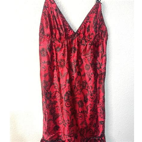 Cinema Etoile Vintage Red Black Lingerie Set Med Nighty Chemise Boudoir Sexy Vtg EBay