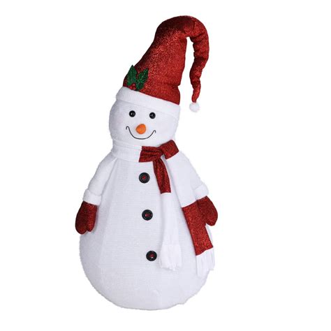 Bonhomme De Neige Lumineux Piles H Cm Paillette Rouge D Co De