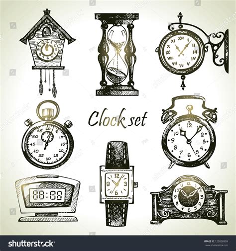 Hand Drawn Set Of Clocks And Watches Stock Vector Illustration ...