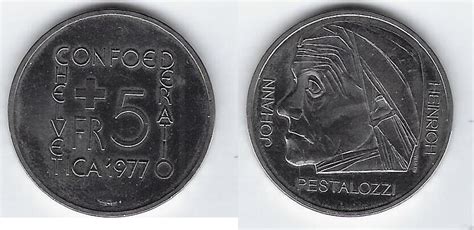 SVIZRA SVIZZERA SCHWEIZ SUISSE 5 Francs Franken 1977 Johann