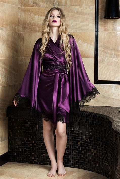 Silk Satin Robe Purple Robe Kimono Robe Silk Robe Lace Robe Womens