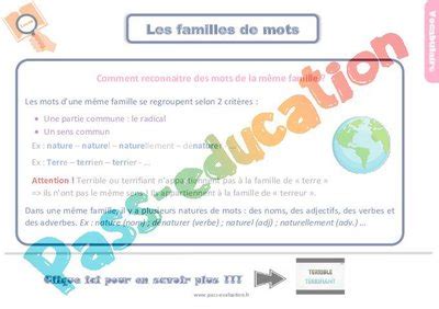 Evaluation Avec Le Corrig Pour Le Ce Sur Les Familles De Mots Bilan