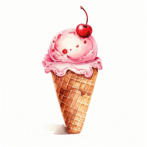 Premium Photo A Pink Ice Cream Cone With A Cherry On Top