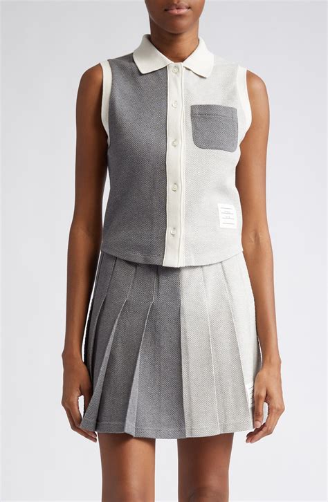 Thom Browne Fun Mix Sleeveless Cotton Polo Tonal Grey Editorialist