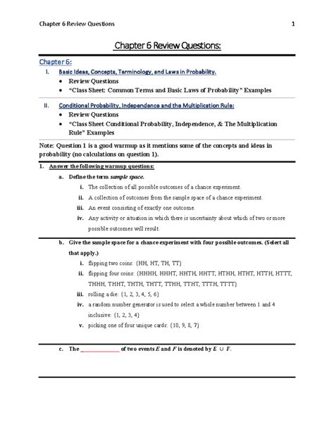 CH237: Chapter 6 Review Questions on Probability Concepts - Studocu