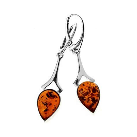 Boucles D Oreilles Goutte Ambre Et Argent Ambre