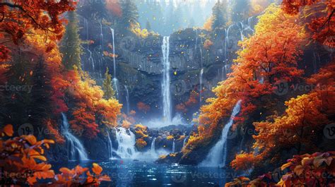 autumn waterfall wallpaper hd wallpaper 45501507 Stock Photo at Vecteezy