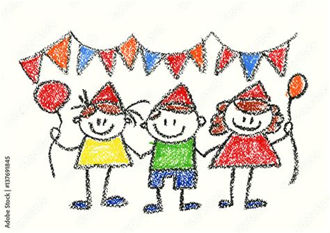 Children party Kids party or birthday celebration Kids drawing style Stock Illustration | Adobe ...