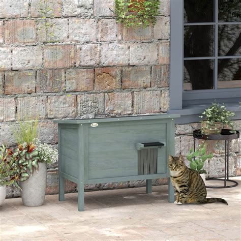 Pawhut Outdoor Cat House, Feral Insulate Wooden Kitten House with