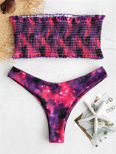 21 49 Shirred Galaxy Print Bikini Set Get 15 Off Free Shipping