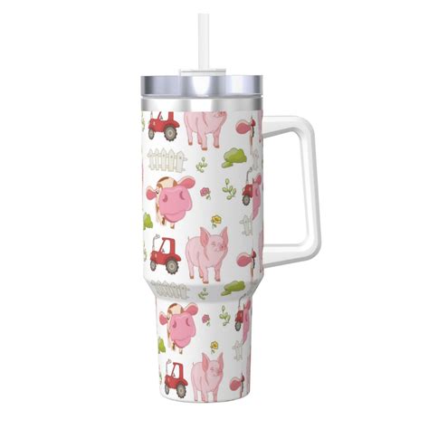 Haiem Cow And Pig Printed 40OZ Ice Bully With Handle Portable For Hot Cold Drinks Travel