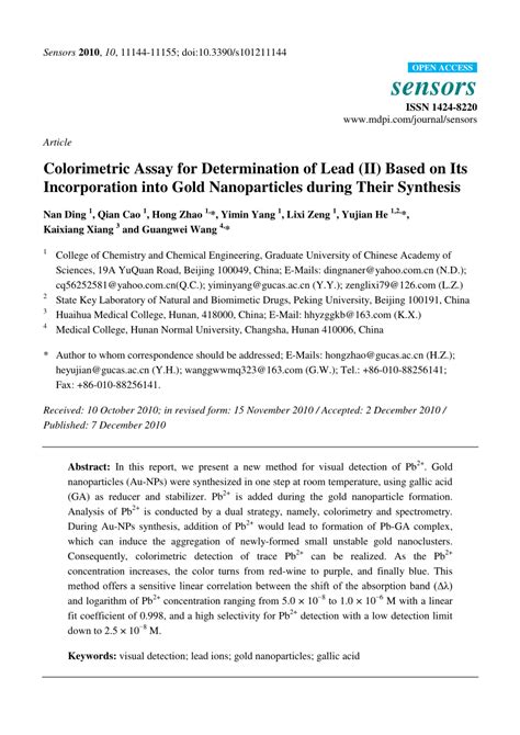 (PDF) Colorimetric Assay for Determination of Lead (II) Based on Its ... 