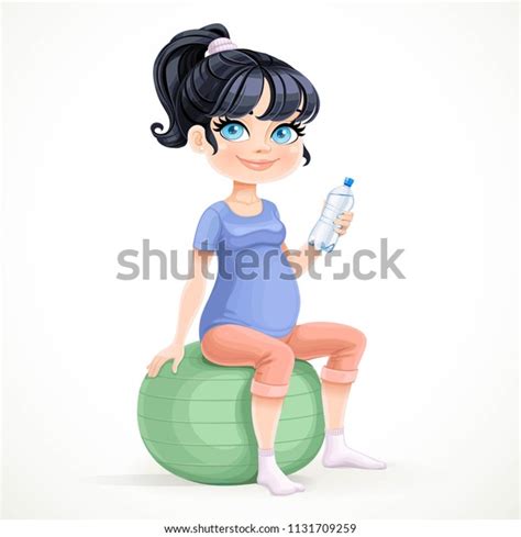 Cute Pregnant Brunette Woman Sitting On Stock Vector Royalty Free