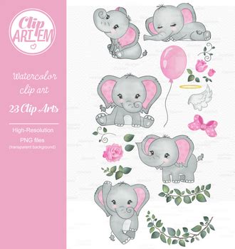 Pink Gray Girl Elephant Clipart Peanut Clipart Da By Adlydesigns