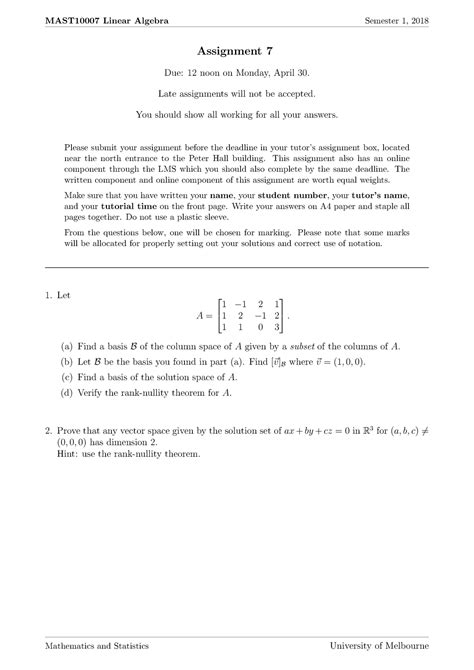 Assignment S Mast Linear Algebra Semester