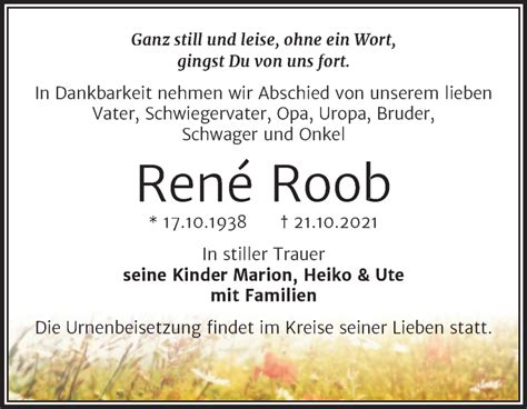 Traueranzeigen Von Rene Roob Abschied Nehmen De