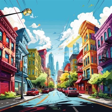 Premium Vector Vibrant City Streets Cartoon Vector Illustration