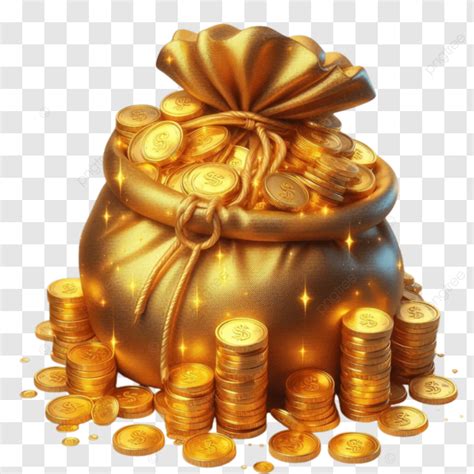 A Bag Filled With Golden Coins Prominently Featuring A Single Gold