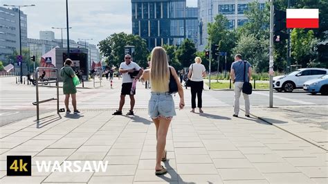 Scenic View In Streets Of Downtown Warsaw Poland 4k City Walk