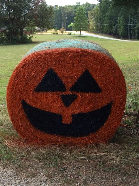 Round Bale Of Hay Pumpkin Happy Halloween Halloween Outdoor