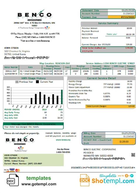 USA Minnesota Benco Elecric Electricity Easy Fillable Utility Bill Fake