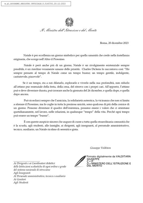 Messaggio Augurale Del Ministro Dell Istruzione E Del Merito