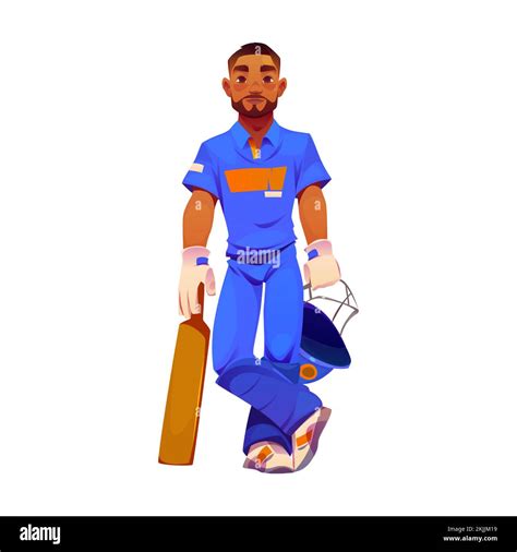 Cricket Player In Blue Sport Uniform Standing Indian Professional