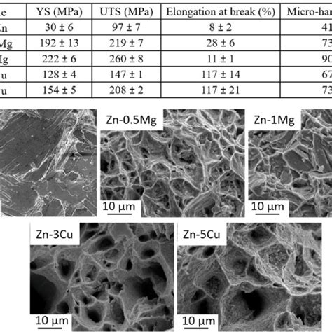 Tensile Test Of Pure Zn And Zn Mg And Zn Cu Alloys A Mechanical