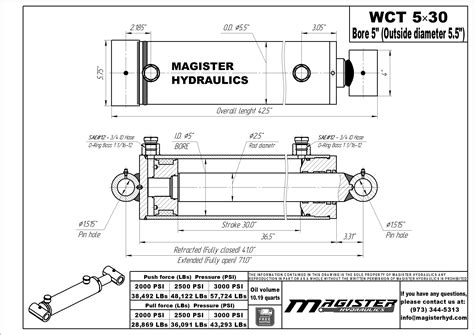 5 Bore X 30 Stroke Hydraulic Cylinder Welded Cross Tube Double Acting Cylinder Magister