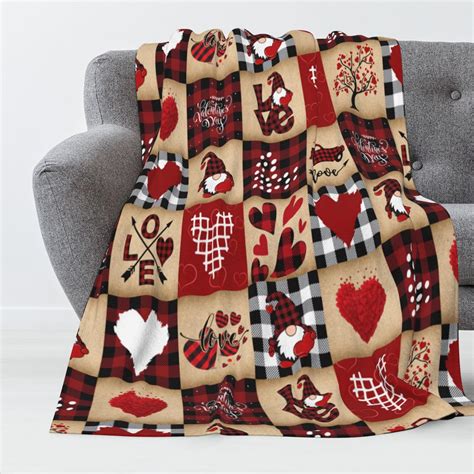 Luxury Soft Valentine Love Blanket Gnome Hearts Buffalo