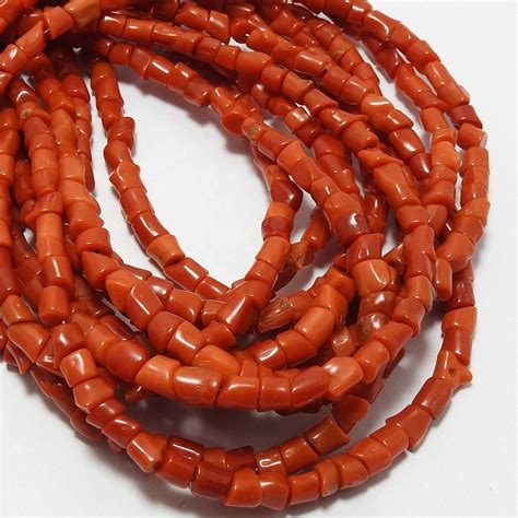 Italian Red Coral Natural Rough Bead Tubes Shape Cylinder Loose Stone