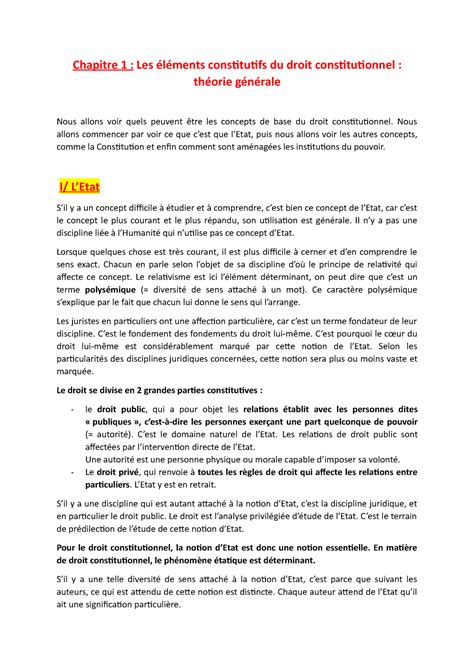 Chapitre 1 Les éléments constitutifs du droit constitutionnel Nous