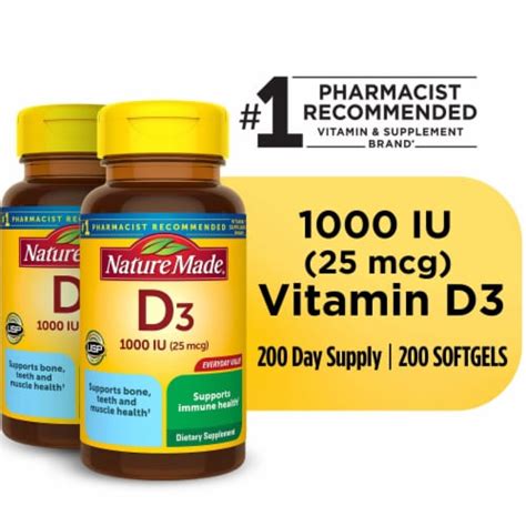 Vitamin D3 1000 IU 25 Mcg Softgels Pack Of 2 Food 4 Less